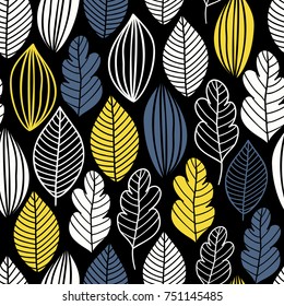 Vector seamless pattern in Scandinavian style with flowers and leaves
