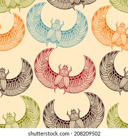Vector seamless pattern with  scarab beetles, fully editable eps 10 file with clipping mask and seamless pattern in swatch menu