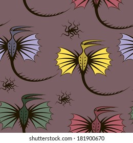 Vector seamless pattern with scary ancient birds