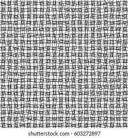 Vector seamless pattern. Scattered wireframe cubes. Geometric 3D texture. Editable line width. Black edges and profile lines on white background.