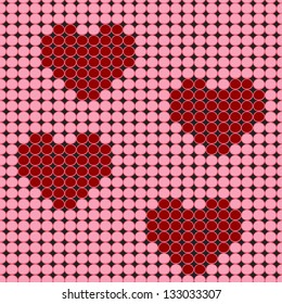 Vector seamless pattern, a scheme for beadwork with a heart ornament.