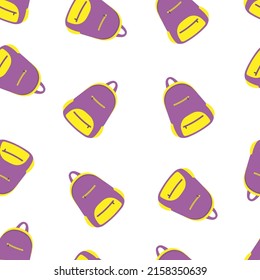 Vector Seamless Pattern With School Backpack On White, Repeating Background Is Used For Fabric, Textiles, Branding, Back To School