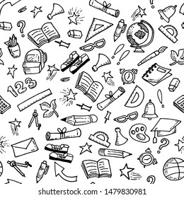 vector seamless pattern school. doodle back to school icon set. for design elements, poster, banner. vector illustration