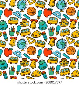 Vector seamless pattern of school doodles,back to school background