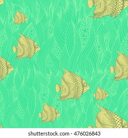 vector seamless pattern school of fish