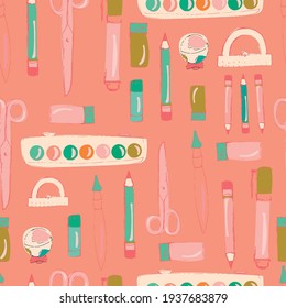Vector seamless pattern with school supplies.