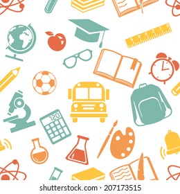 Vector Seamless Pattern of School Symbols. Back to School Pattern