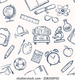 Vector Seamless Pattern of School Symbols. Back to School Pattern