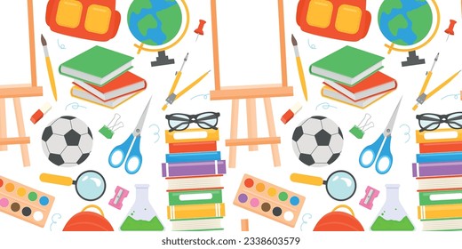 Vector seamless pattern of school themes. The concept of September 1, training. Textiles and backgrounds for office and ads.