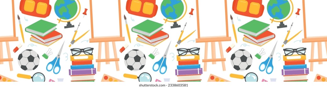 Vector seamless pattern of school themes. The concept of September 1, training. Textiles and backgrounds for office and ads.