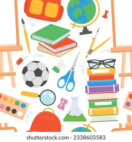 Vector seamless pattern of school themes. The concept of September 1, training. Textiles and backgrounds for office and ads.