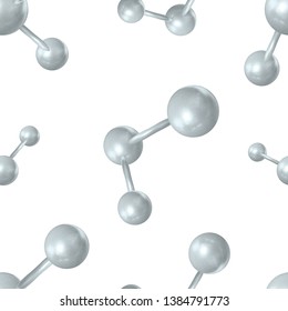 Vector Seamless Pattern, Scientific Background, Connected Molecules, Realistic 3D Illustrations on White Background.