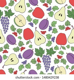 Vector seamless pattern scketch with with different fruit