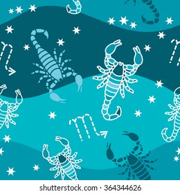 Vector seamless pattern with Scorpio astrology symbols