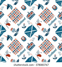 Vector seamless pattern Scotish symbols on white background