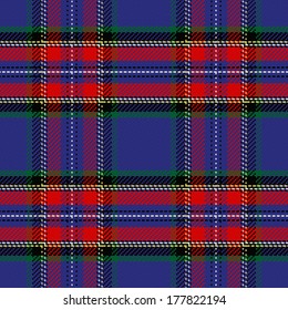 vector seamless pattern Scottish Stewart tartan, blue, white, green, red, yellow