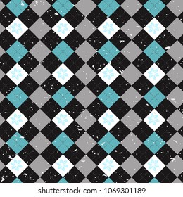 vector seamless pattern Scottish tartan Black Watch, black, white, blue, eps