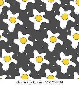 vector seamless pattern with scrambled eggs on grey background. it can be used as wallpaper, background, print, textile design, notebooks, phone cases, packaging paper, and more.