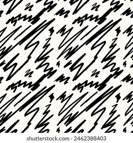 Vector seamless pattern scribble stroke shapes. Repeating texture with sketch scrawl line.