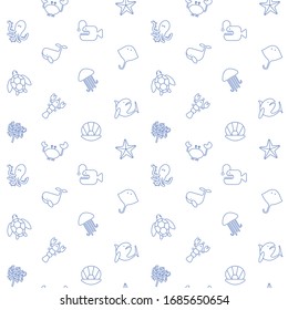 Vector seamless pattern with sea animals in dark blue color on the white background. 