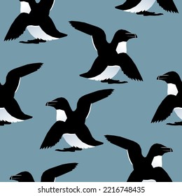 Vector seamless pattern with sea birds razorbills