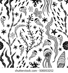 Vector seamless pattern with sea creations