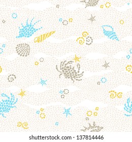 Vector seamless pattern with sea element and seashells.