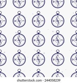 Vector seamless pattern with sea elements: compass. Endless repeating print background texture. Fabric design. Vector pattern