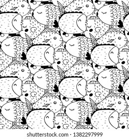 vector seamless pattern with sea fish. Bright tropical fish doodles in the naive style