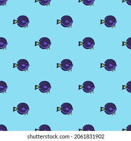 Vector seamless pattern with sea fish. Creative design with color fish on the color background. Vector illustration. Textile pattern, print pattern. 