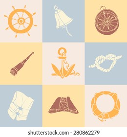 Vector seamless  pattern with sea. a fun collection of adventure
