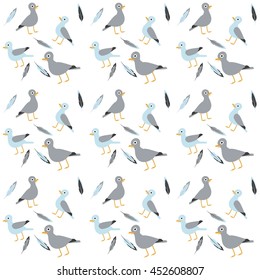 Vector seamless pattern with sea gulls and feathers