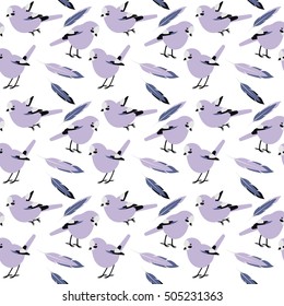 Vector seamless pattern with sea gulls and feathers