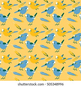 Vector seamless pattern with sea gulls and feathers