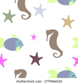 Vector seamless pattern. Sea horse background. Vector illustrated for textile and more.