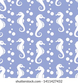 Vector seamless pattern with sea horses and bubbles. Marine background. Design for textile, banner, poster or print.