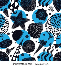 Vector seamless pattern of sea life. Seamless pattern can be used for wallpaper, pattern fills, web page background, surface textures.