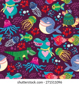 Vector seamless pattern of sea life
