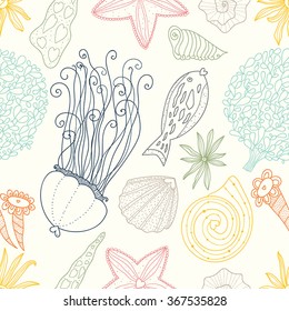 Vector seamless pattern of sea life.