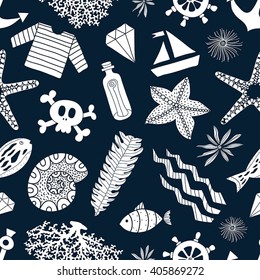 Vector seamless pattern of sea life.