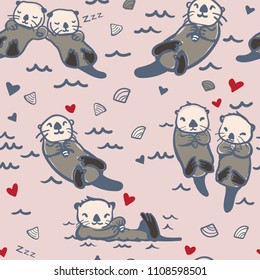 Vector Seamless Pattern of Sea Otters
