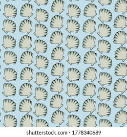 Vector seamless pattern with sea shells. Travel trendy summer texture. The design is ideal for printing textiles, labels, wrapping paper and other products