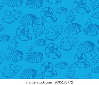 vector seamless pattern pattern of the sea with shells on a blue background