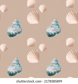 Vector seamless pattern with sea shells