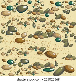 vector seamless pattern  sea stones wet pebbles on sandy background