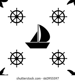 Vector seamless pattern with sea symboles. Marine and nautical backgrounds. Sea theme. Background for textile printing and wrapping paper. Vector illustration.