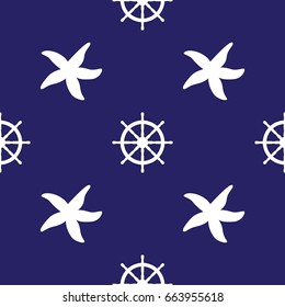 Vector seamless pattern with sea symboles. Marine and nautical backgrounds. Sea theme. Background for textile printing and wrapping paper. Vector illustration.