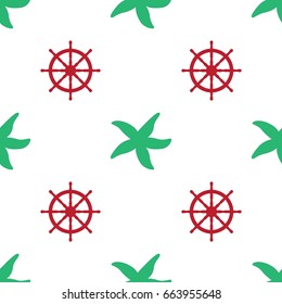 Vector seamless pattern with sea symboles. Marine and nautical backgrounds. Sea theme. Background for textile printing and wrapping paper. Vector illustration.