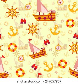 Vector seamless pattern with sea travel elements.