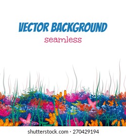 Vector seamless pattern with sea underwater cave.